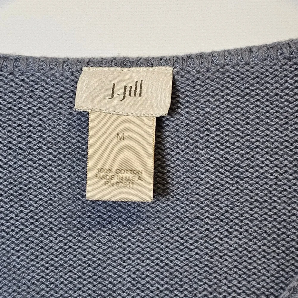 J. Jill Cardigan Sweater Size M Womens Blue Button Front Cotton Minimalist Fall